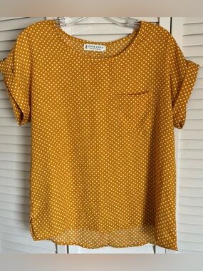 Jon & Anna-Mustard Yellow Polka Dot Short Sleeve Tee Sz Med